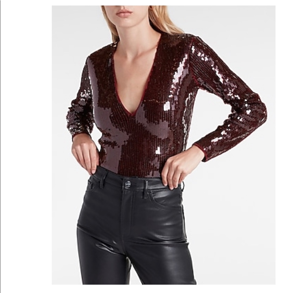SEQUIN DEEP V-NECK THONG BODYSUIT
